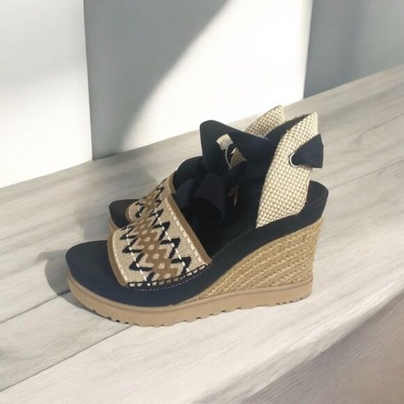 UGG Abbot Ankle Wrap Espadrille Platform Wedge Sandals Black Size 9 - Picture 8 of 10